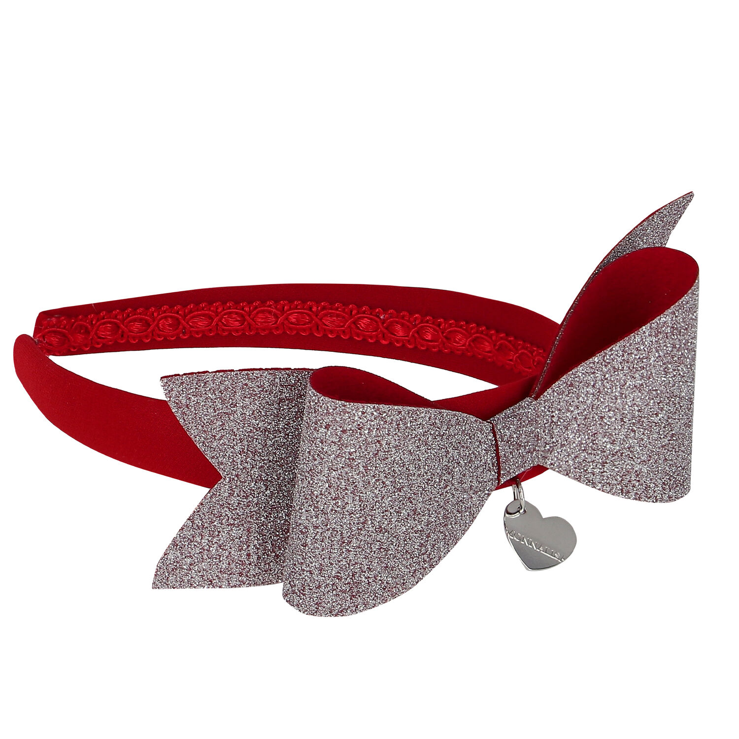 Girls Red & Silver Bow Headband, 1, hi-res